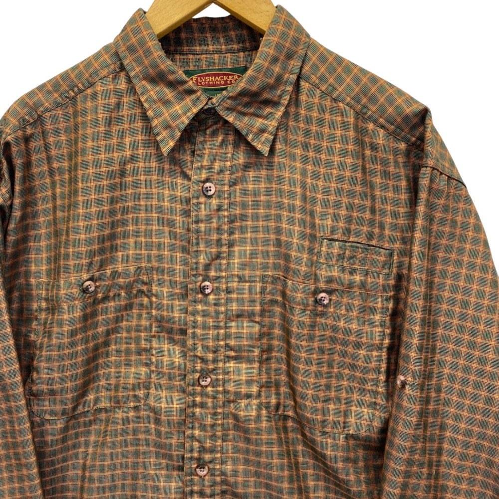 Flyshacker Mens Large Plaid Button Down Shirt Roll‎ Tab Sleeve Wicking Fishing